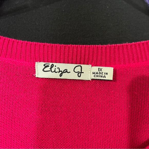 Eliza J Black White Pink Striped Colorblock Fit Flare Sweater Dress Plus Size - Picture 8 of 9